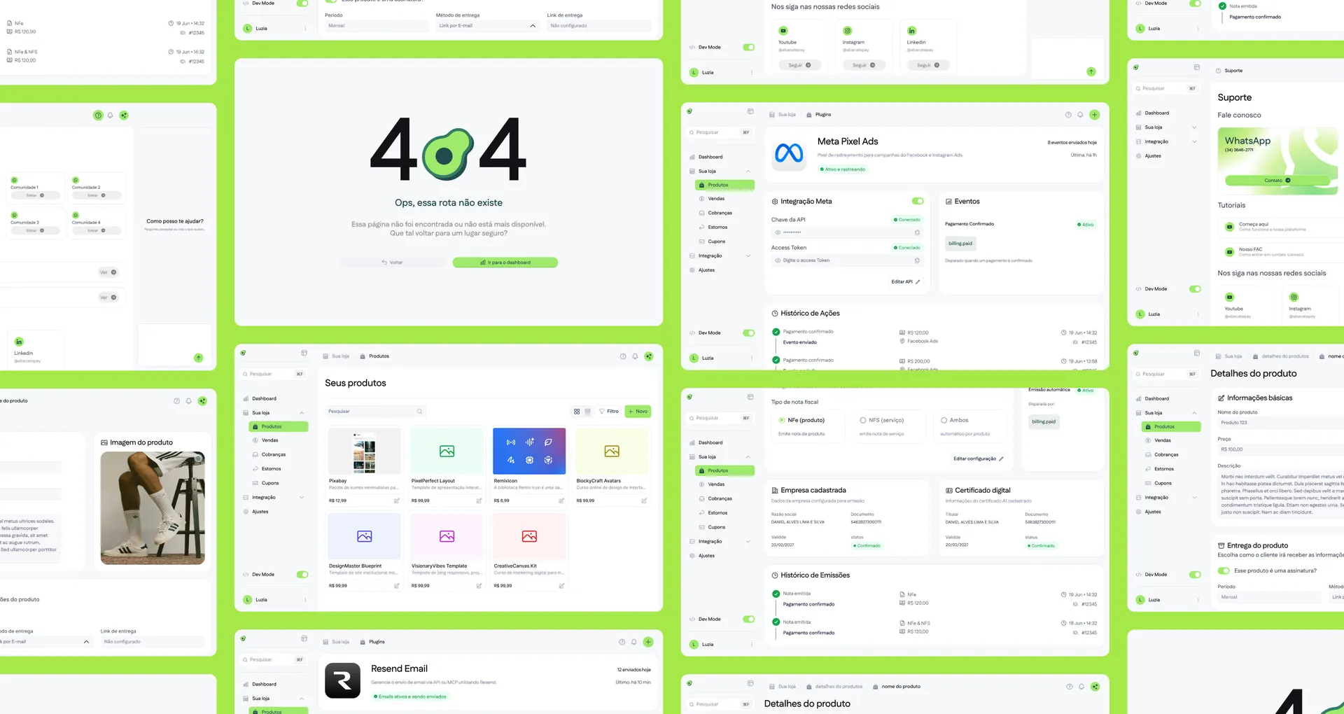 Abacate Pay — board com iterações de redesign do time interno passando pelo crivo da Otther antes de subir