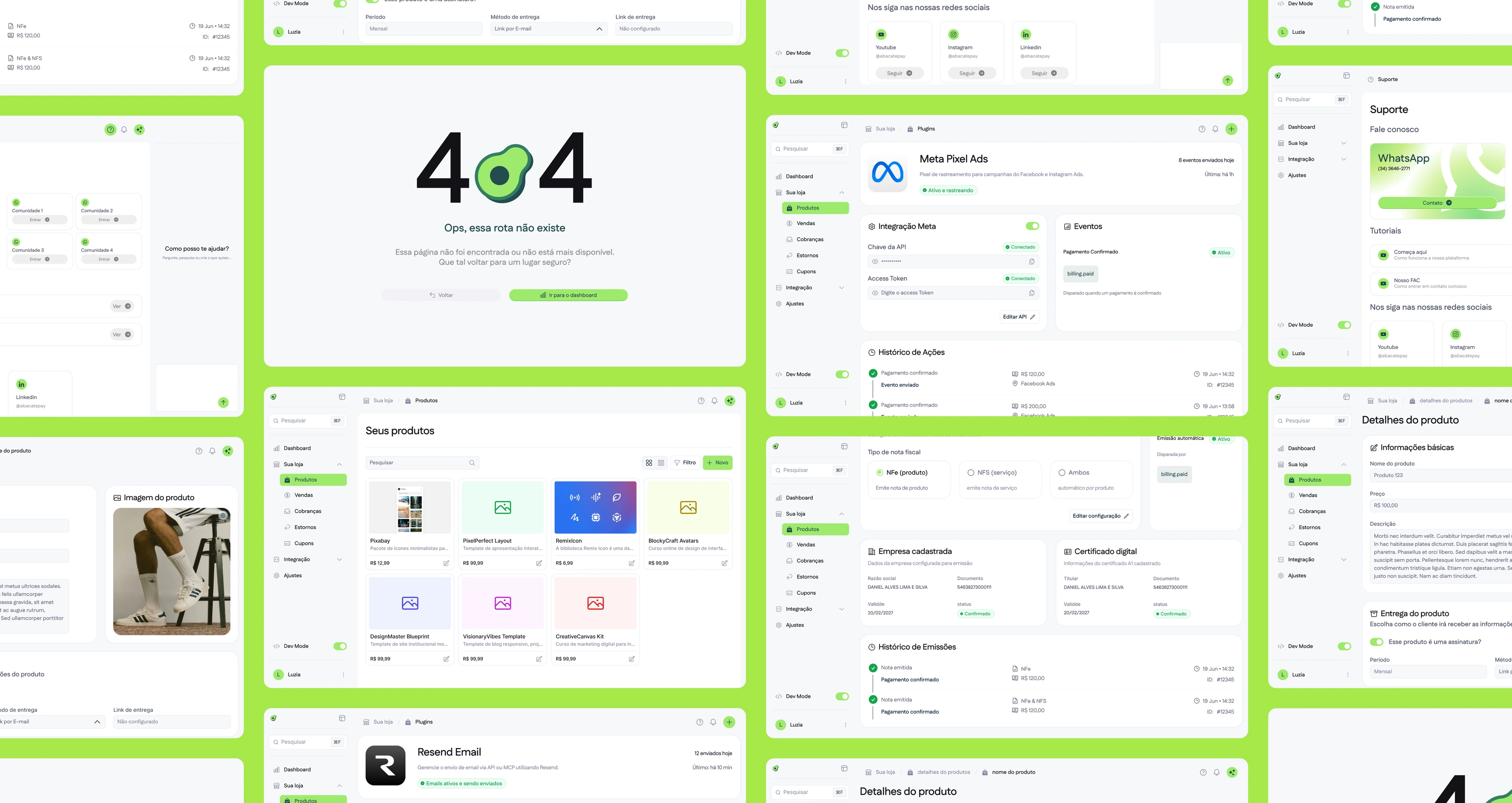 Otther — board com telas do produto Abacate Pay